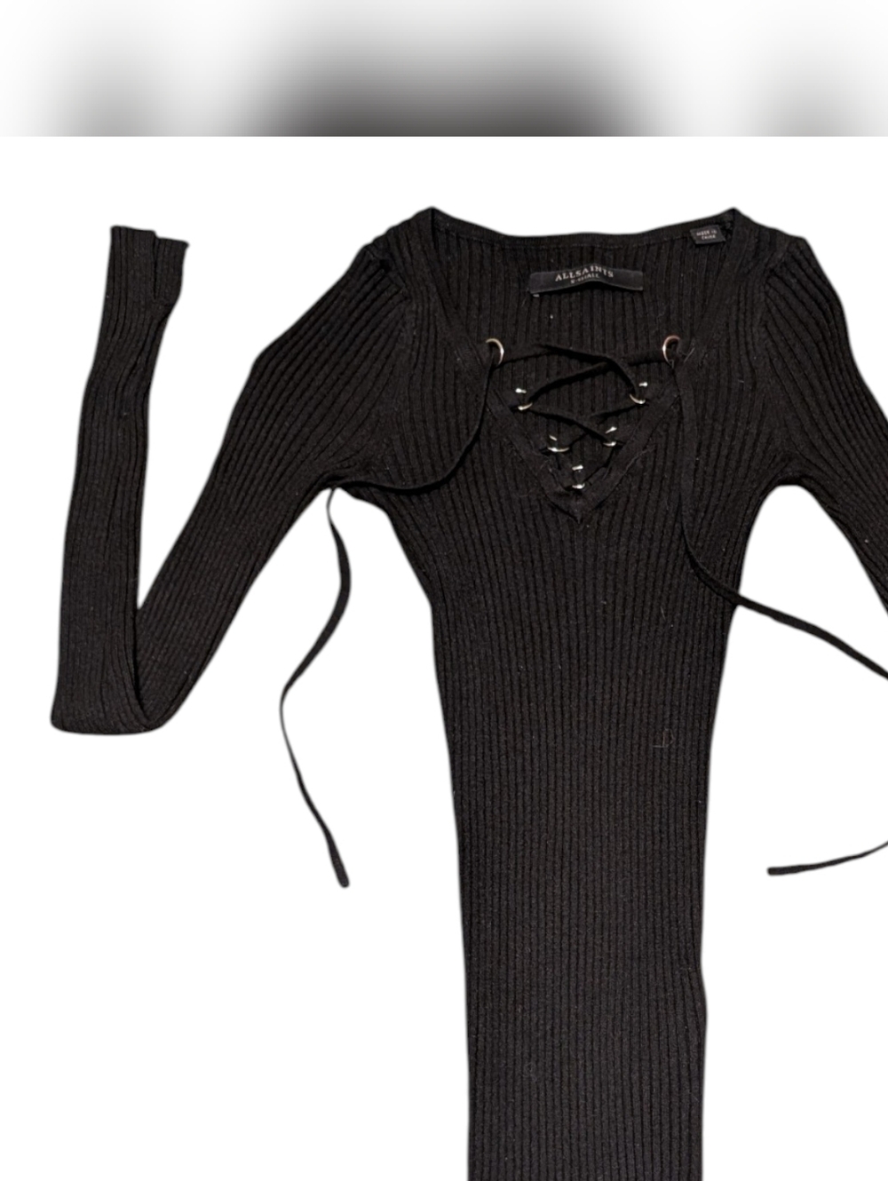 AllSaints Sweater Women’s Ribbed Stretch Lace Neck Bodycon Y2K Whimsigoth